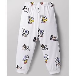 Babyhug Disney 100% Cotton Knit Full Sleeves T-Shirt & Pyjama Night Suit With Mickey Mouse Graphic - White