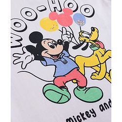 Babyhug Disney 100% Cotton Knit Full Sleeves T-Shirt & Pyjama Night Suit With Mickey Mouse Graphic - White