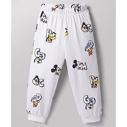 Babyhug Disney 100% Cotton Knit Full Sleeves T-Shirt & Pyjama Night Suit With Mickey Mouse Graphic - White