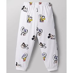 Babyhug Disney 100% Cotton Knit Full Sleeves T-Shirt & Pyjama Night Suit With Mickey Mouse Graphic - White