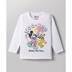 Babyhug Disney 100% Cotton Knit Full Sleeves T-Shirt & Pyjama Night Suit With Mickey Mouse Graphic - White