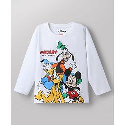 Babyhug Disney 100% Cotton Knit Full Sleeves T-Shirt & Pyjama Night Suit With Mickey & Family Graphic - Blue