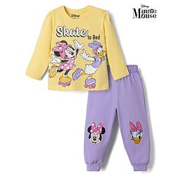 Babyhug Disney Single Jersey Knit Full Sleeves T-Shirt & Pyjama Night Suit with Minnie & Daisy Duck Graphics - Yellow