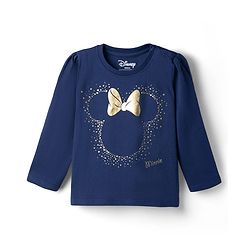 Babyhug Disney Single Jersey Knit Full Sleeves T-Shirt & Pyjama Night Suit with Minnie Mouse Graphics - Navy Blue