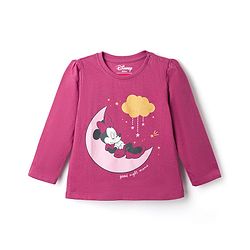 Babyhug Disney Single Jersey Knit Full Sleeves T-Shirt & Pyjama Night Suit with Minnie Mouse Graphic - Dark Pink