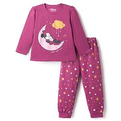 Babyhug Disney Single Jersey Knit Full Sleeves T-Shirt & Pyjama Night Suit with Minnie Mouse Graphic - Dark Pink