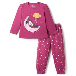 Babyhug Disney Single Jersey Knit Full Sleeves T-Shirt & Pyjama Night Suit with Minnie Mouse Graphic - Dark Pink
