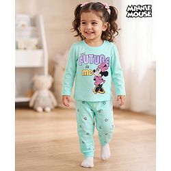 Babyhug Disney Single Jersey Knit Full Sleeves Minnie Mouse & Star Printed T-Shirt & Pajama Night Suit -  Sky