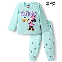 Babyhug Disney Single Jersey Knit Full Sleeves Minnie Mouse & Star Printed T-Shirt & Pajama Night Suit -  Sky