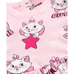 Babyhug Disney Single Jersey Knit Frock with Full Sleeves and Marie Graphic - Light Pink