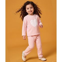 Babyhug Fur Woven Full Length Winter Wear Suit With Heart Patch - Pink