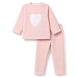 Babyhug Fur Woven Full Length Winter Wear Suit With Heart Patch - Pink