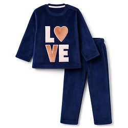 Babyhug Full Sleeves Fur Woven Full Length WInter Wear Suit With Text Print - Navy Blue