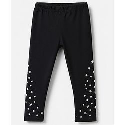 Babyhug Cotton Elastane Knit Full Length Leggings with Stars Print in Black