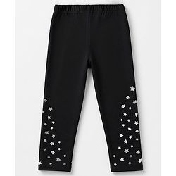 Babyhug Cotton Elastane Knit Full Length Leggings with Stars Print in Black