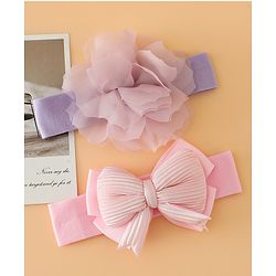 Babyhug Headbands Free Size With Bow & Lace Applique - Pink & Purple