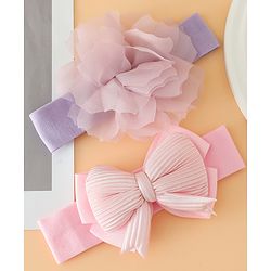 Babyhug Headbands Free Size With Bow & Lace Applique - Pink & Purple