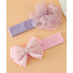 Babyhug Headbands Free Size With Bow & Lace Applique - Pink & Purple