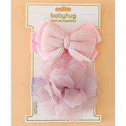Babyhug Headbands Free Size With Bow & Lace Applique - Pink & Purple