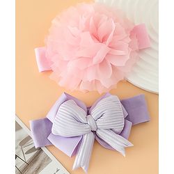 Babyhug Headbands Free Size With Bow & Lace Applique - Pink & Purple