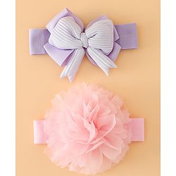 Babyhug Headbands Free Size With Bow & Lace Applique - Pink & Purple