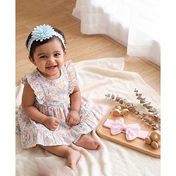 Babyhug Headbands Free Size With Bow & Floral Applique Pack Of 2 - Pink & Blue