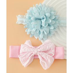 Babyhug Headbands Free Size With Bow & Floral Applique Pack Of 2 - Pink & Blue