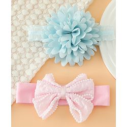 Babyhug Headbands Free Size With Bow & Floral Applique Pack Of 2 - Pink & Blue
