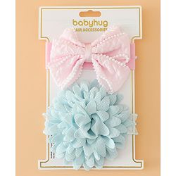 Babyhug Headbands Free Size With Bow & Floral Applique Pack Of 2 - Pink & Blue