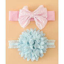 Babyhug Headbands Free Size With Bow & Floral Applique Pack Of 2 - Pink & Blue