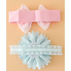 Babyhug Headbands Free Size With Bow & Floral Applique Pack Of 2 - Pink & Blue