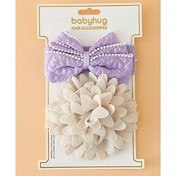Babyhug Headbands Free Size With Bow & Floral Applique Pack Of 2 - Pink & Blue