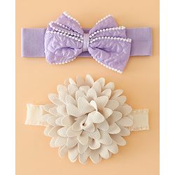 Babyhug Headbands Free Size With Bow & Floral Applique Pack Of 2 - Pink & Blue