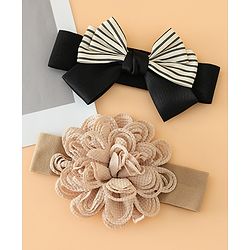 Babyhug Headbands Free Size With Bow & Floral Applique Pack Of 2 - Black & Khaki