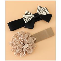 Babyhug Headbands Free Size With Bow & Floral Applique Pack Of 2 - Black & Khaki