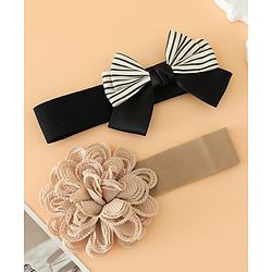 Babyhug Headbands Free Size With Bow & Floral Applique Pack Of 2 - Black & Khaki