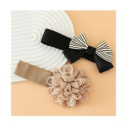 Babyhug Headbands Free Size With Bow & Floral Applique Pack Of 2 - Black & Khaki
