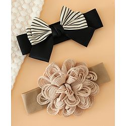 Babyhug Headbands Free Size With Bow & Floral Applique Pack Of 2 - Black & Khaki