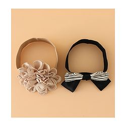 Babyhug Headbands Free Size With Bow & Floral Applique Pack Of 2 - Black & Khaki