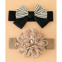 Babyhug Headbands Free Size With Bow & Floral Applique Pack Of 2 - Black & Khaki