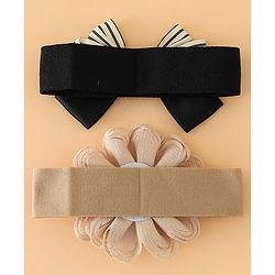 Babyhug Headbands Free Size With Bow & Floral Applique Pack Of 2 - Black & Khaki