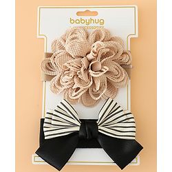 Babyhug Headbands Free Size With Bow & Floral Applique Pack Of 2 - Black & Khaki