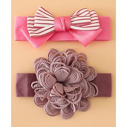 Babyhug Headbands Free Size With Bow & Floral Applique Pack Of 2 - Black & Khaki