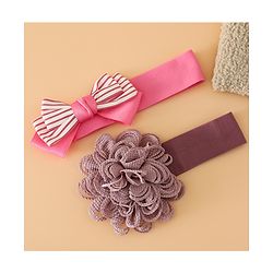 Babyhug Headbands Free Size With Bow & Floral Applique Pack Of 2 - Black & Khaki