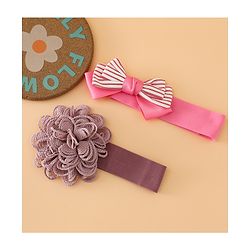 Babyhug Headbands Free Size With Bow & Floral Applique Pack Of 2 - Black & Khaki