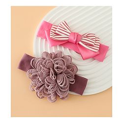 Babyhug Headbands Free Size With Bow & Floral Applique Pack Of 2 - Black & Khaki