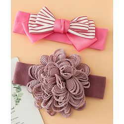 Babyhug Headbands Free Size With Bow & Floral Applique Pack Of 2 - Black & Khaki