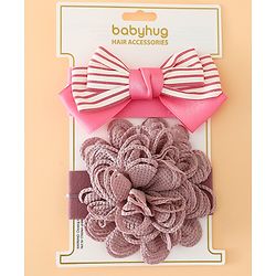 Babyhug Headbands Free Size With Bow & Floral Applique Pack Of 2 - Black & Khaki