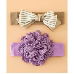 Babyhug Headbands Free Size With Bow & Floral Applique Pack Of 2 - Black & Khaki