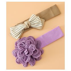 Babyhug Headbands Free Size With Bow & Floral Applique Pack Of 2 - Black & Khaki